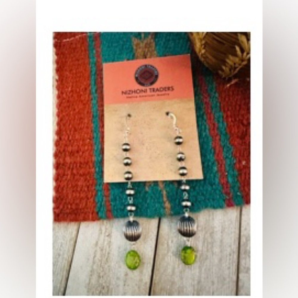 Nizhoni Traders Sterling Silver and Sonoran Gold Beaded Earrings Navajo